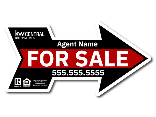 KW Central 12X24 Black & Red Directional Arrow For Sale Sign