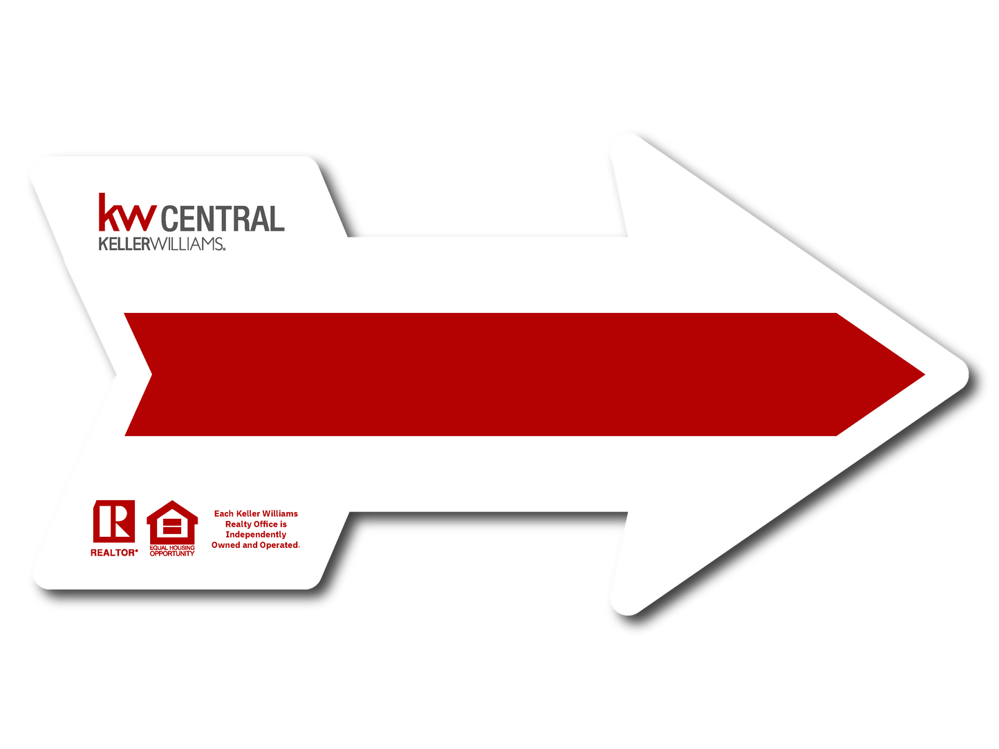 KW Central 12X24 White & Red Directional Arrow For Sale Sign