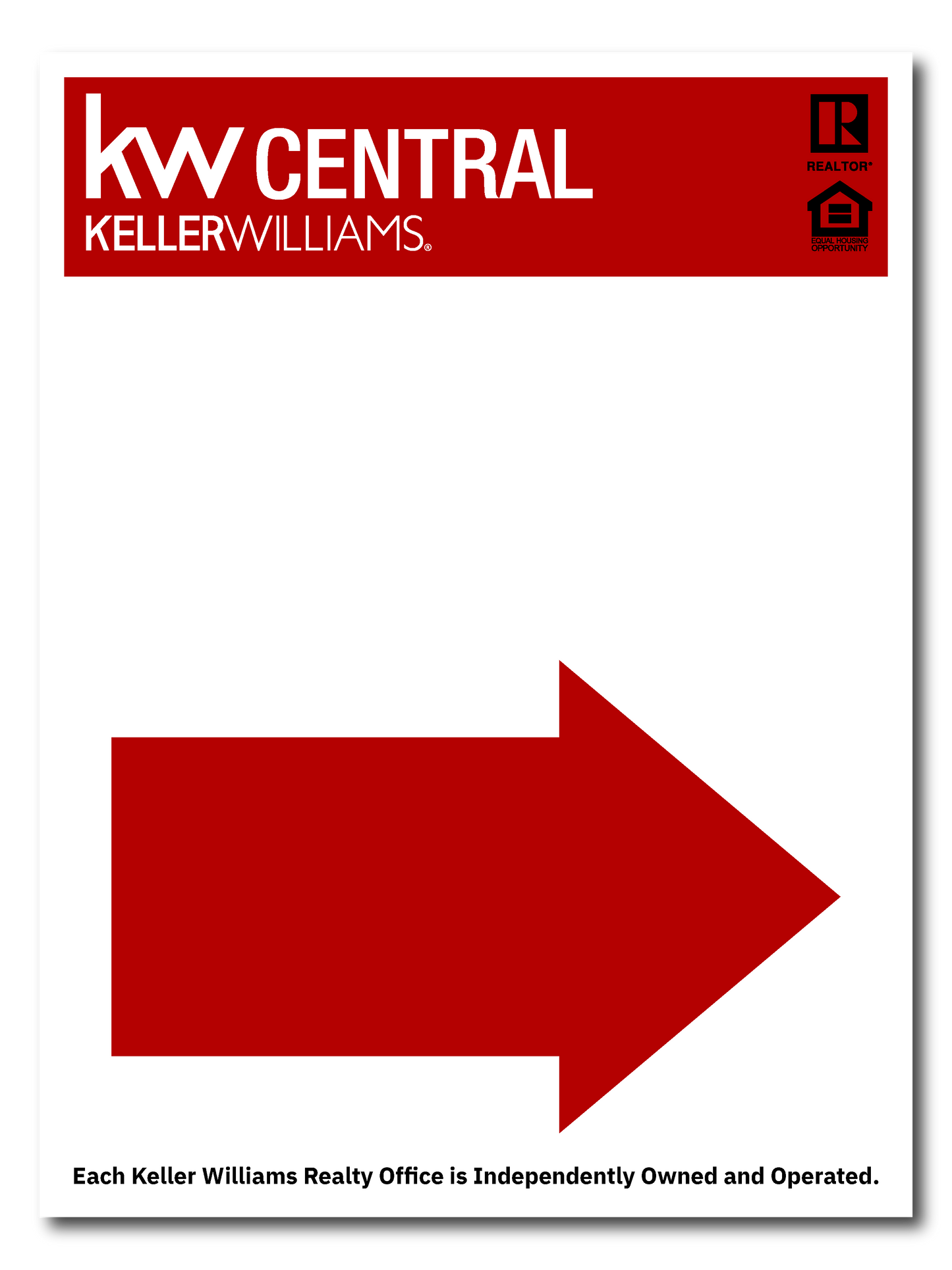 KW Central 24x18 White & Red Directional For Sale Sign