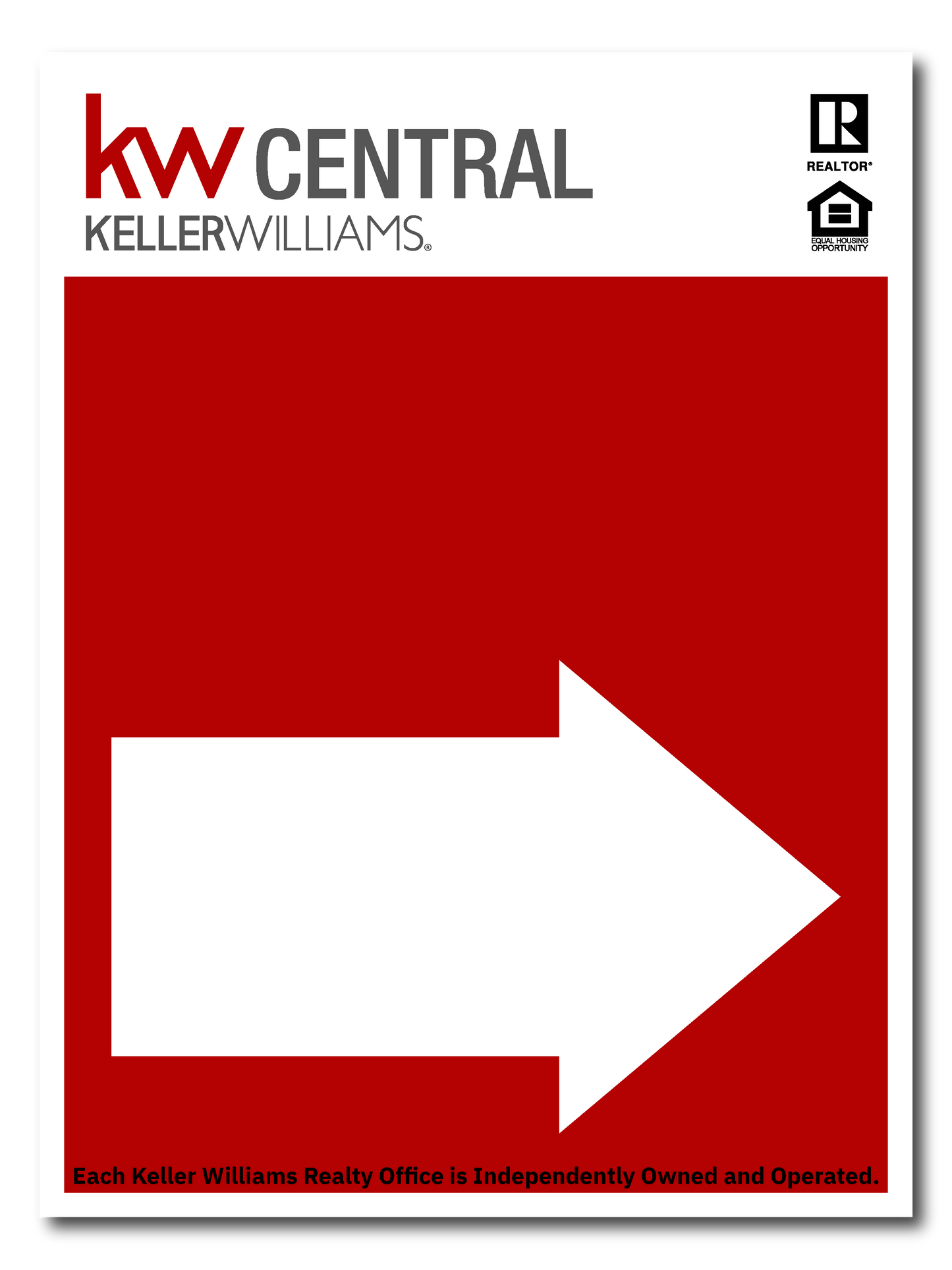 KW Central 24x18  Red & White Directional Open House Sign