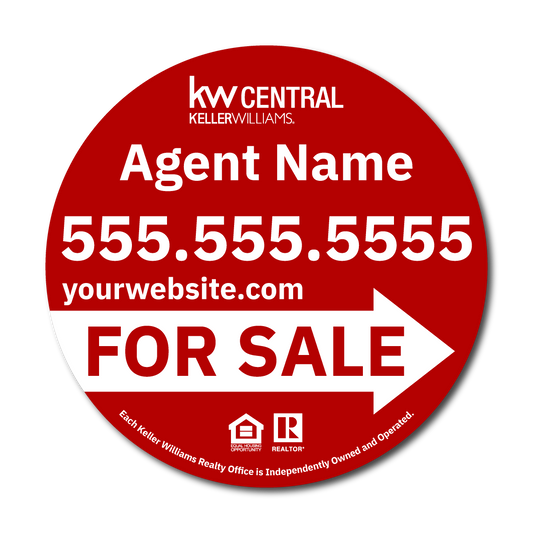 KW Central 17x17 Red Circle Directional For Sale Sign