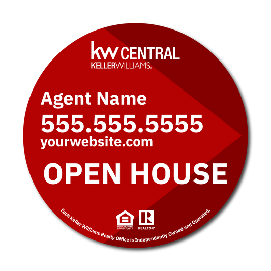 KW Central 17x17 Red Arrow Circle Directional Open House Sign