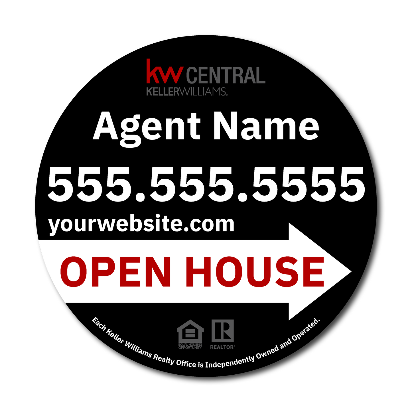 KW Central 17x17 Black Circle Directional Open House Sign