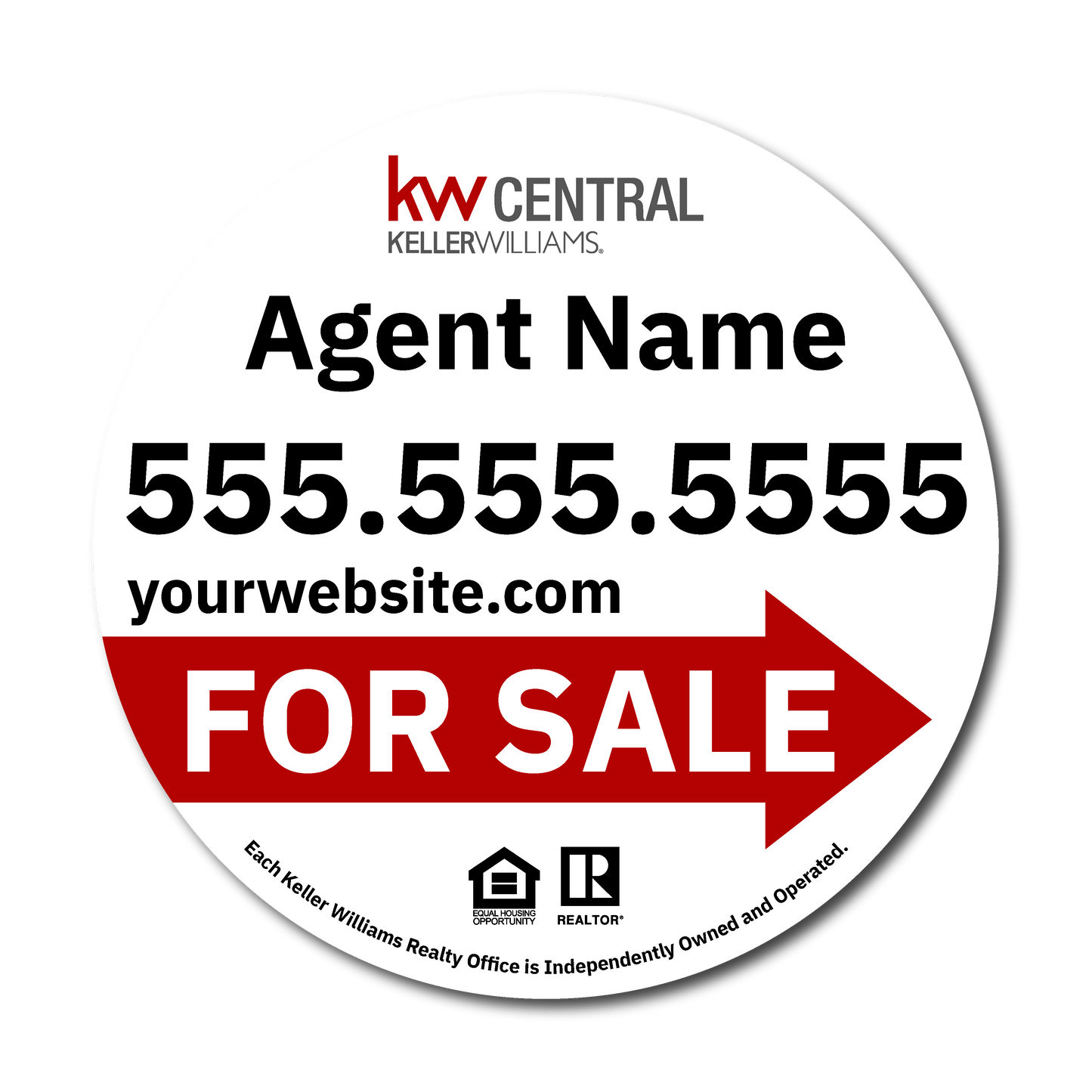 KW Central 17x17 White Circle Directional For Sale Sign
