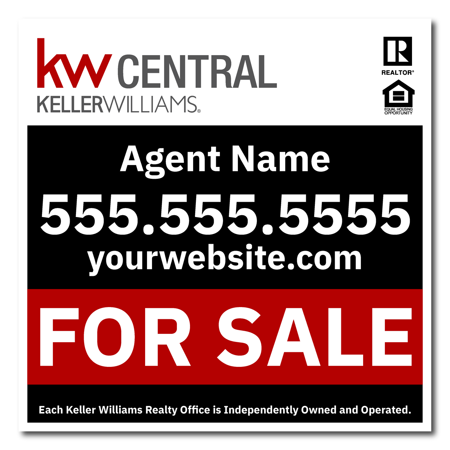KW Central 24x24 Black & Red For Sale Sign