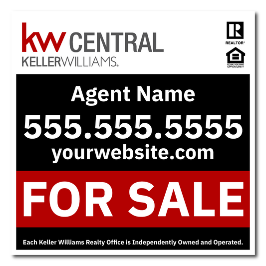 KW Central 24x24 Black & Red For Sale Sign