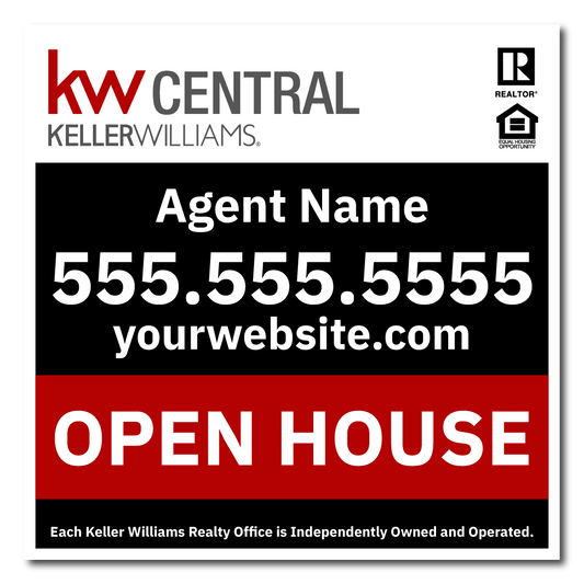 KW Central 24x24 Black & Red Open House Sign