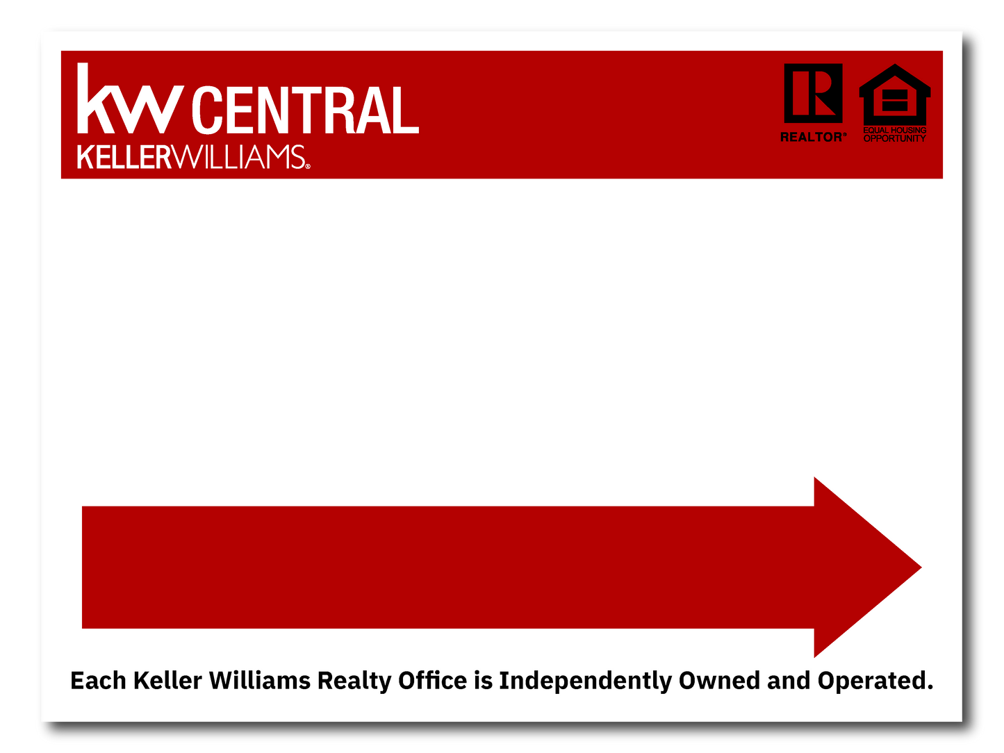 KW Central 12x18 White & Red Directional For Sale Sign