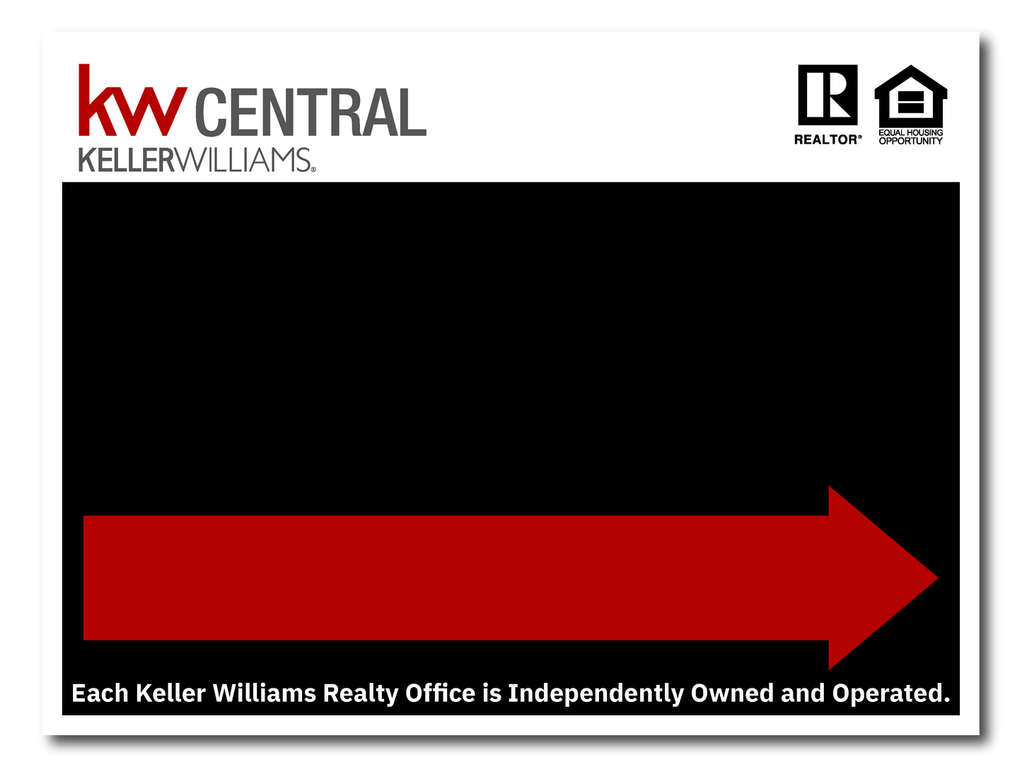 KW Central 18x24 Black & Red Directional For Sale Sign