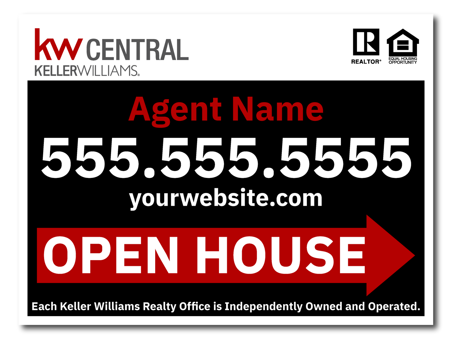 KW Central 12x18 Black & Red Directional Open House Sign