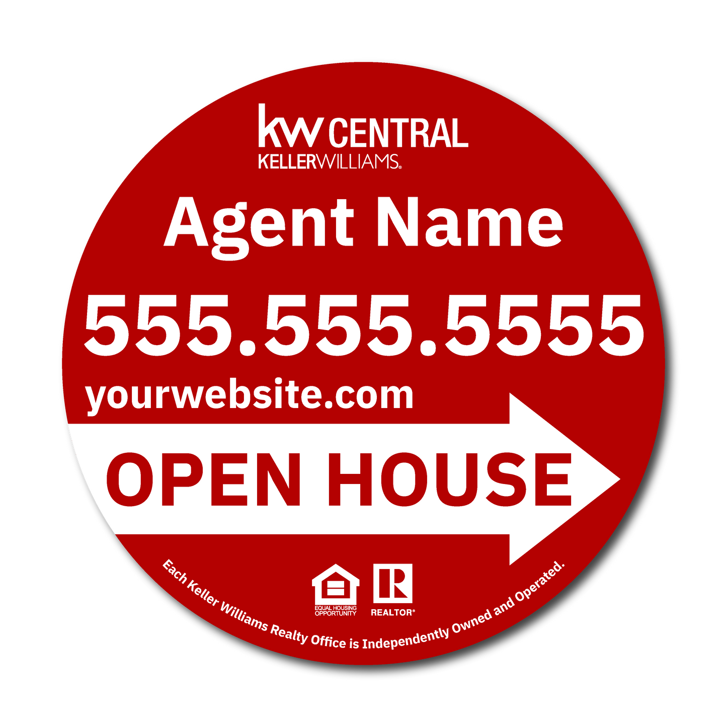 KW Central 17x17 Red Circle Directional Open House Sign