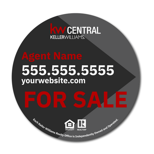KW Central 17x17 Grey Circle Directional For Sale Sign