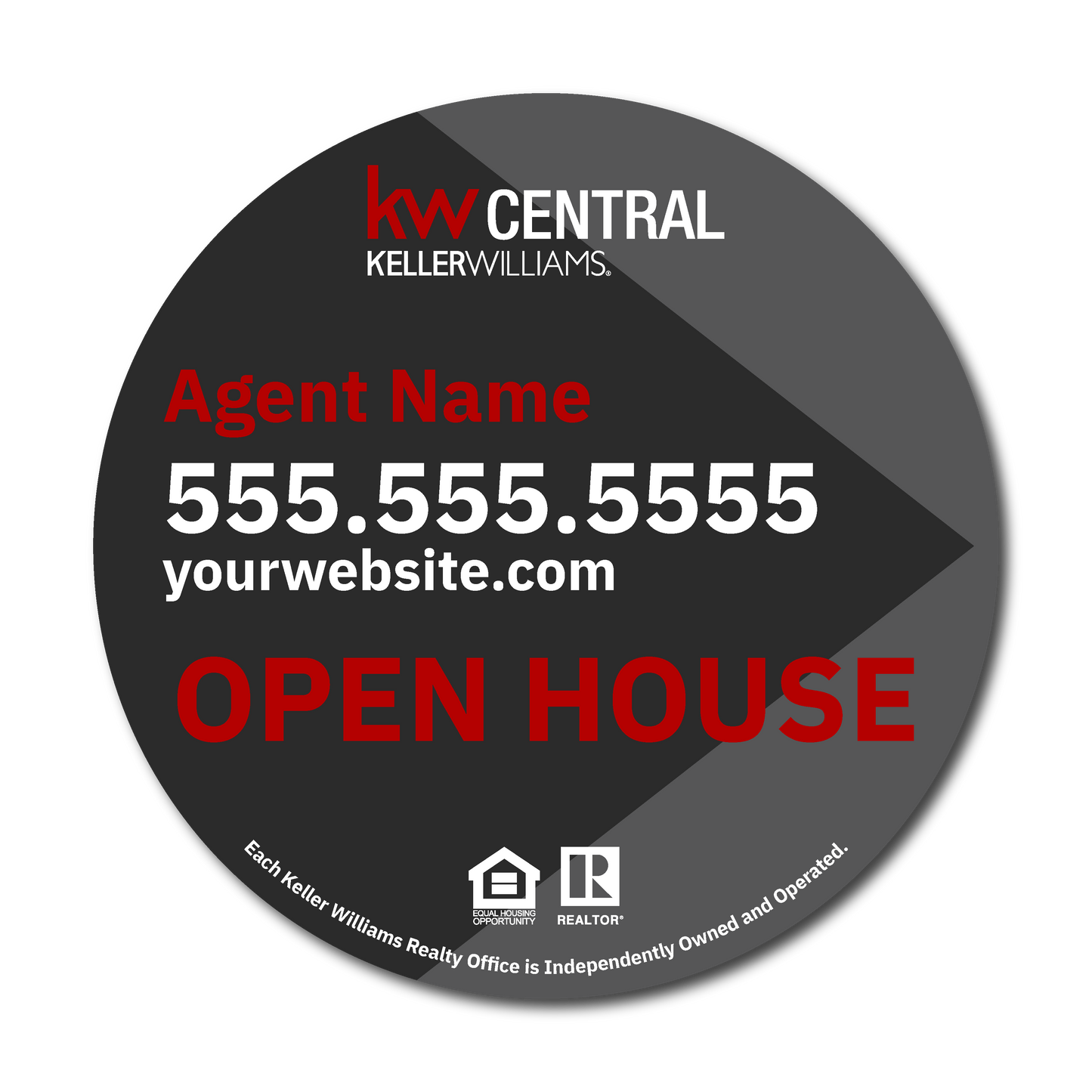 KW Central 17x17 Grey Circle Directional Open House Sign