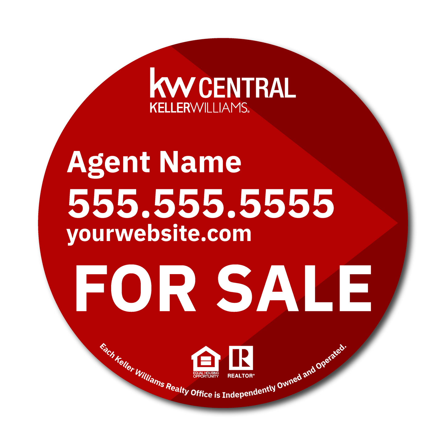 KW Central 17x17 Red Arrow Circle Directional For Sale Sign