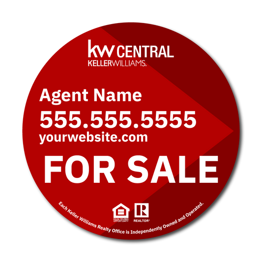 KW Central 17x17 Red Arrow Circle Directional For Sale Sign