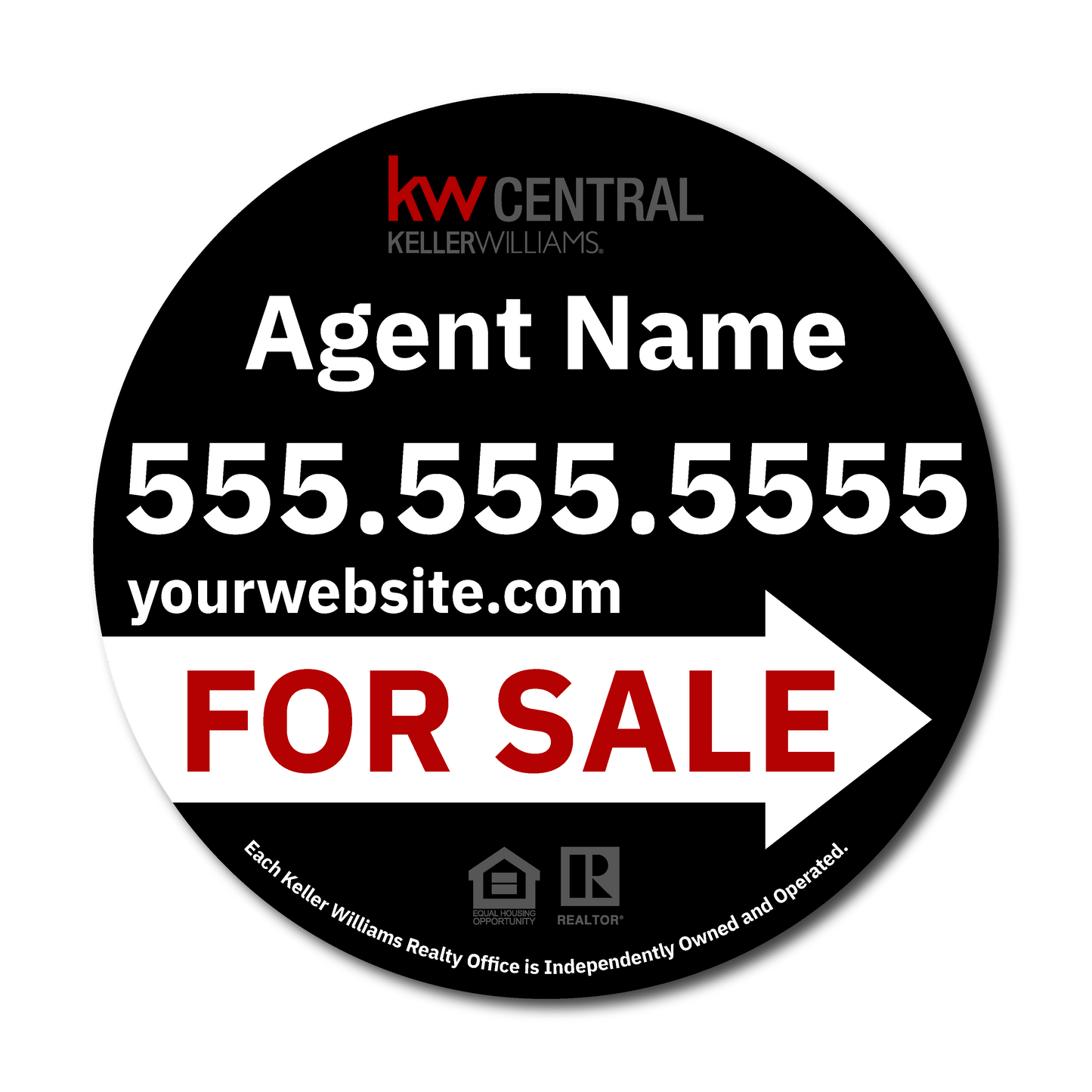 KW Central 17x17 Black Circle Directional For Sale Sign