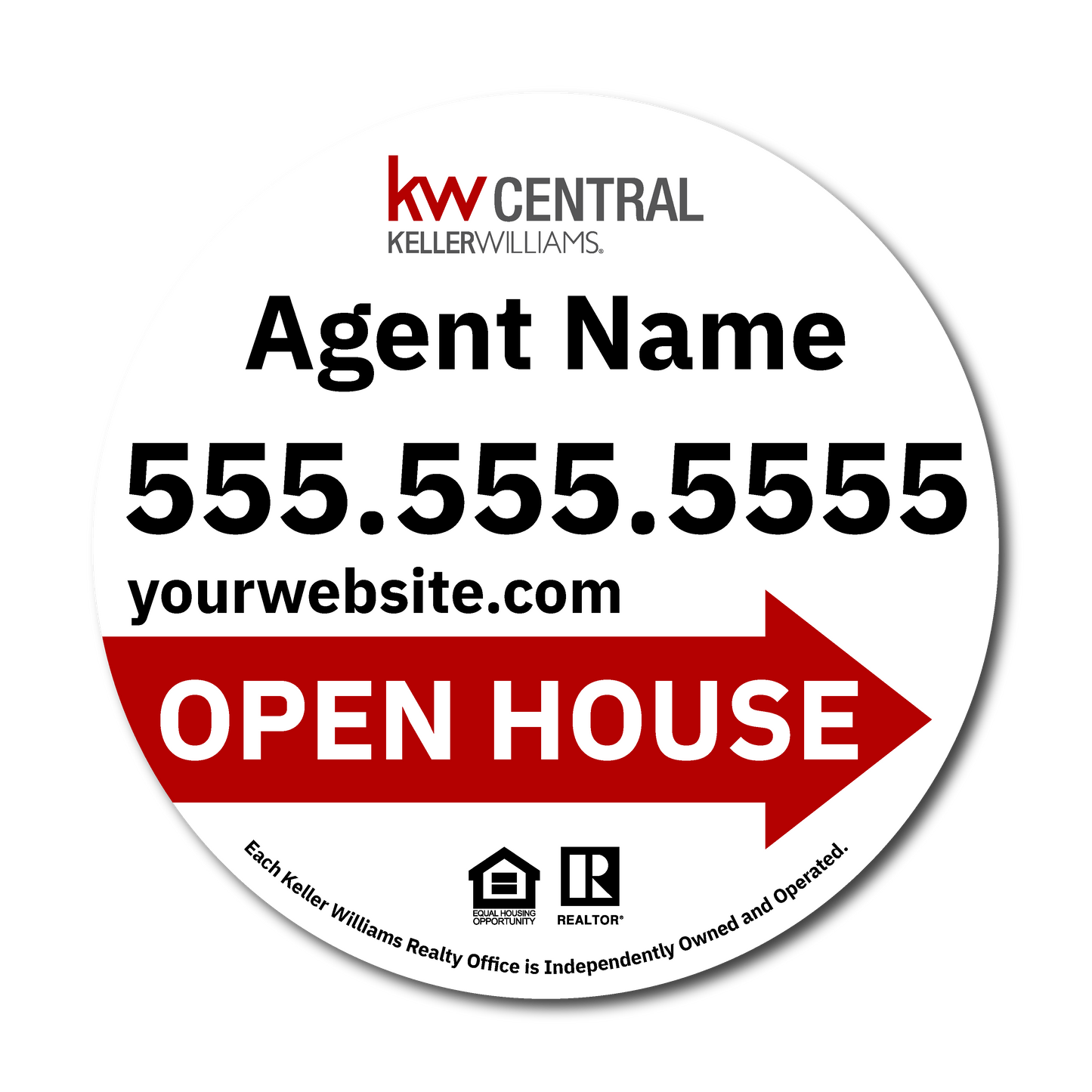 KW Central 17x17 White Circle Directional Open House Sign