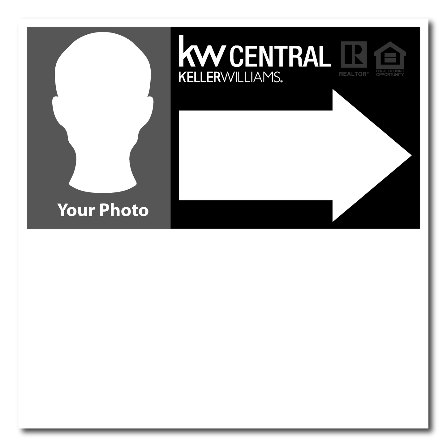 KW Central 24x24 Black & White Left Agent Photo Directional For Sale Sign