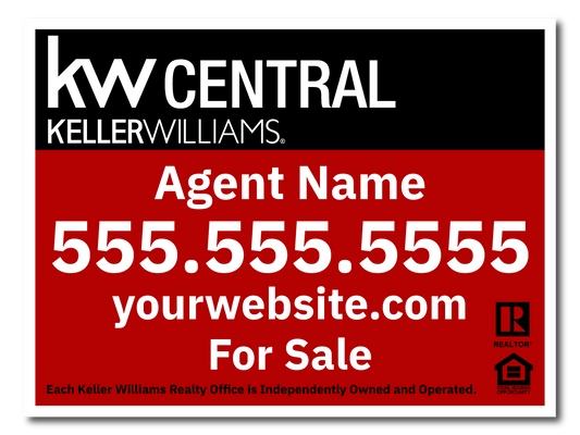 KW Central 12x18 For Sale Sign