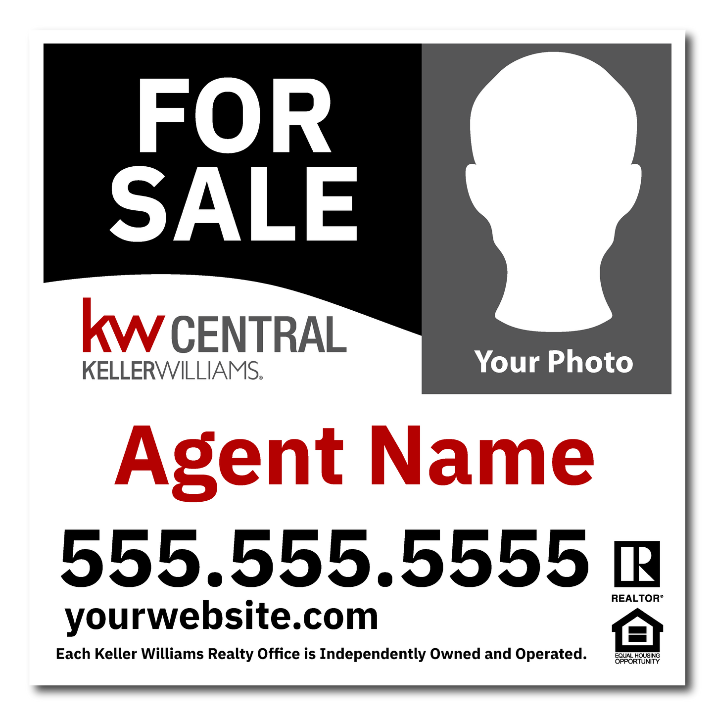 KW Central 24x24 Right Black & White Wave Agent Photo For Sale Sign