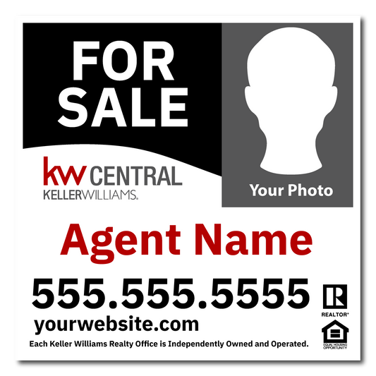 KW Central 24x24 Right Black & White Wave Agent Photo For Sale Sign