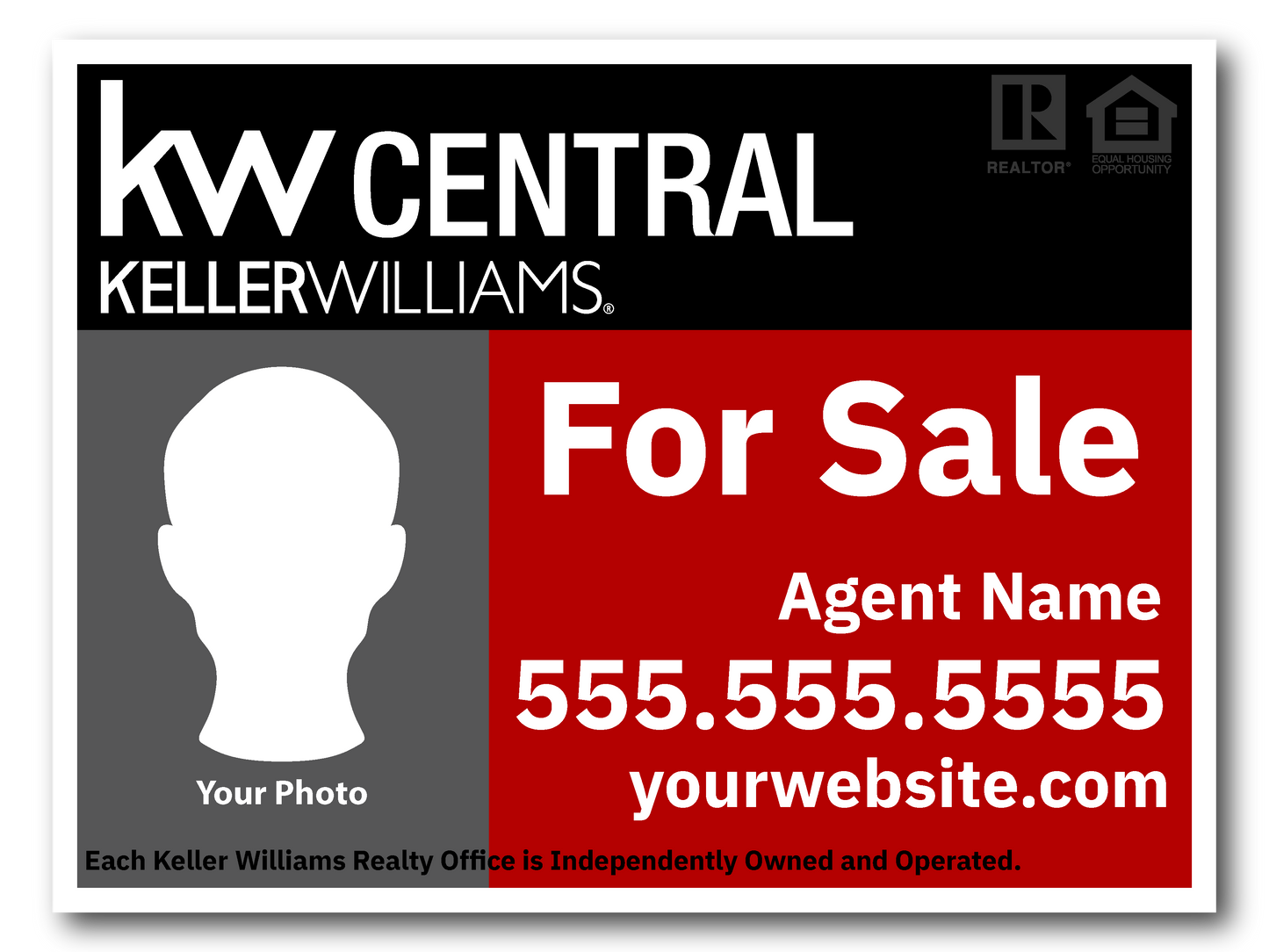 KW Central 18x24 Left Agent Photo For Sale Sign