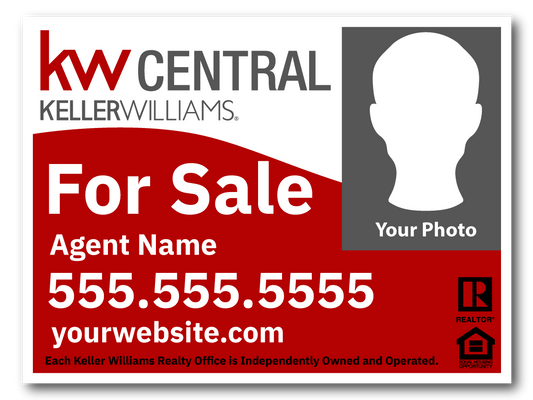KW Central 12x18 Right White & Red Wave Agent Photo For Sale Sign