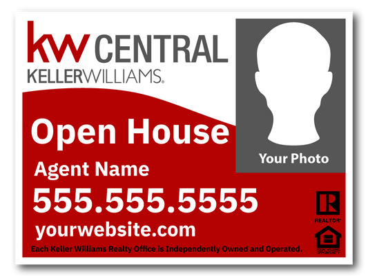 KW Central 12x18 Right White & Red Wave Agent Photo Open House Sign