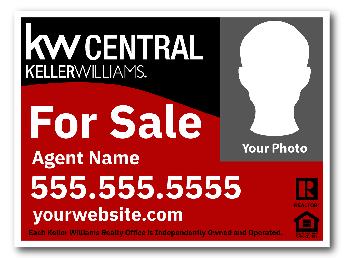 KW Central 18x24 Right Black & Red Wave Agent Photo For Sale Sign
