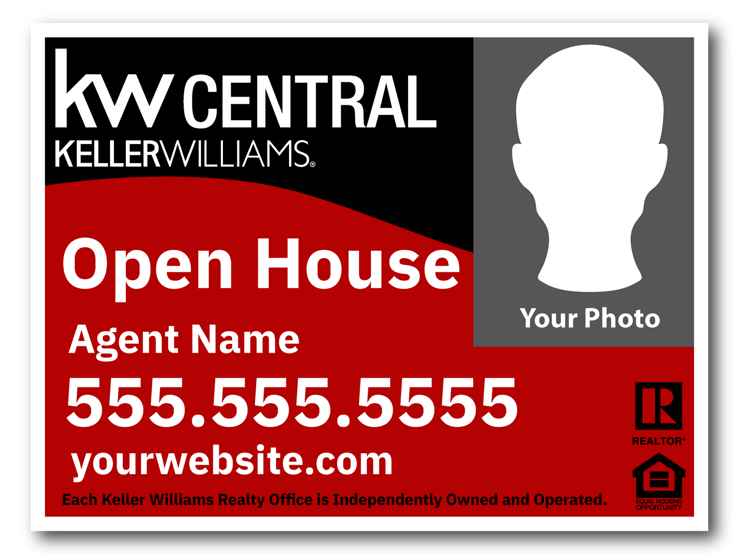 KW Central 18x24 Right Black & Red Wave Agent Photo Open House Sign