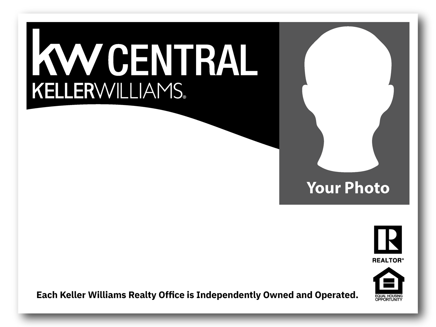 KW Central 12x18 Right Black and White Wave Agent Photo For Sale Sign