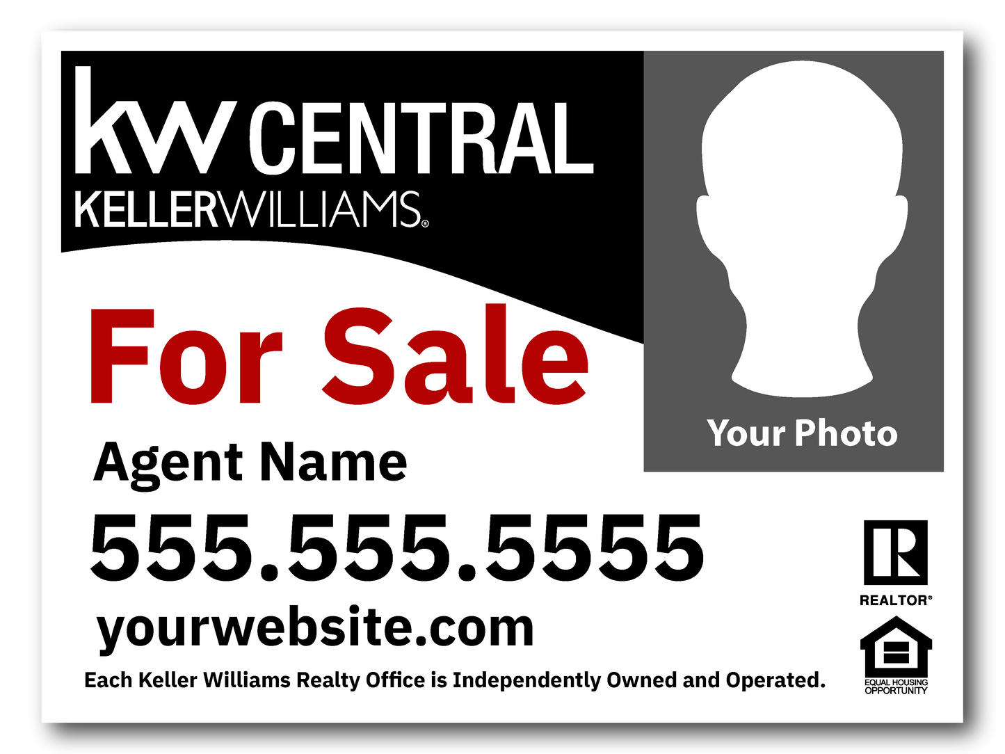 KW Central 12x18 Right Black and White Wave Agent Photo For Sale Sign