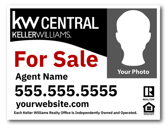 KW Central 12x18 Right Black and White Wave Agent Photo For Sale Sign