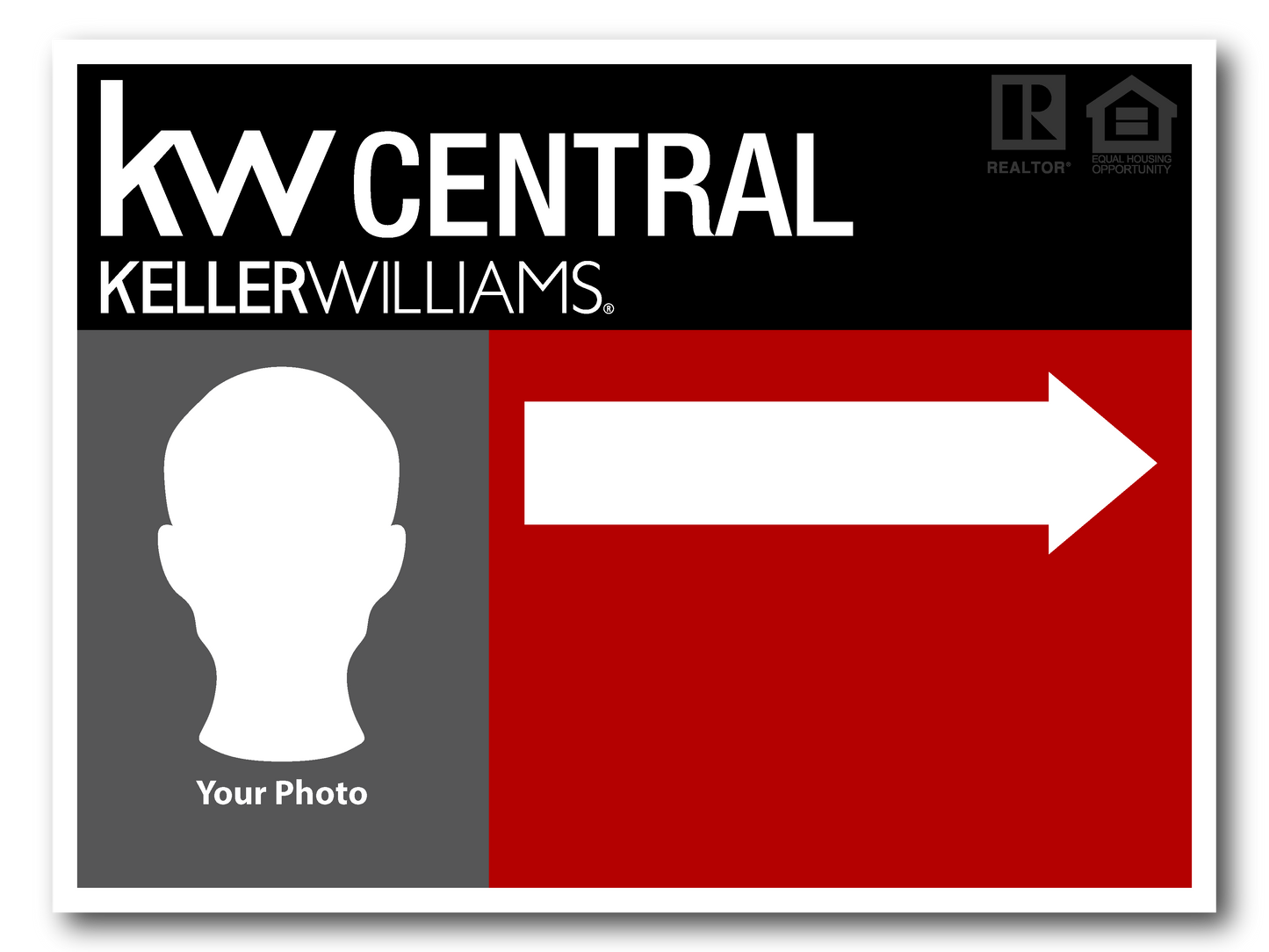 KW Central 18x24 Left Agent Photo Directional Open House Sign