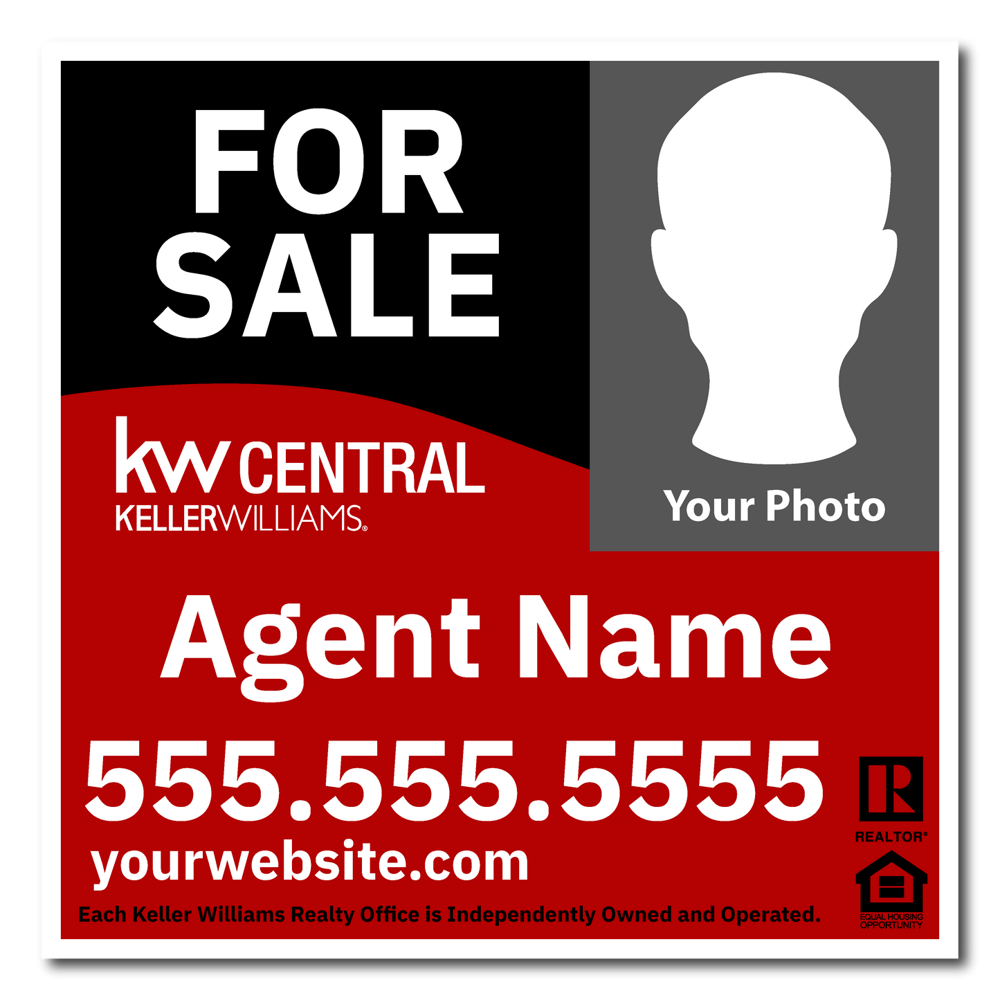 KW Central 24x24 Right Black & Red Wave Agent Photo For Sale Sign