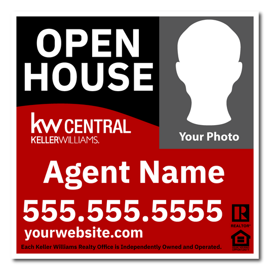KW Central 24x24 Right Black & Red Wave Agent Photo Open House Sign