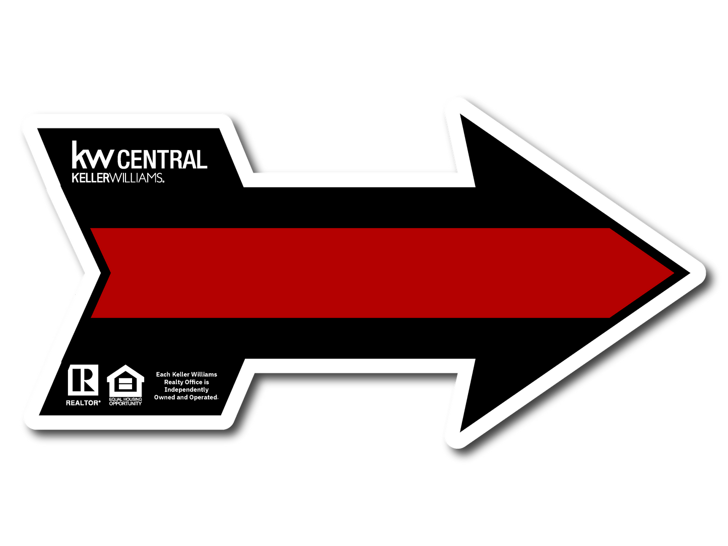 KW Central 12X24 Black & Red Directional Arrow For Sale Sign