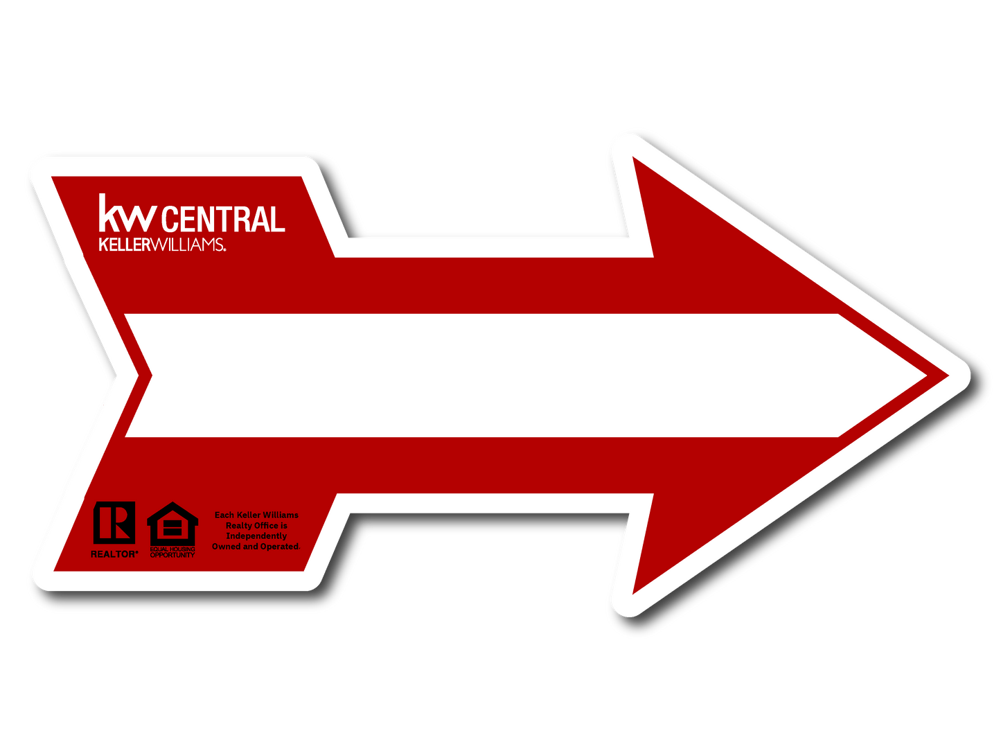 KW Central 12X24 Red & White Directional Arrow For Sale Sign