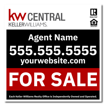KW Central 24x24 Black & Red For Sale Sign