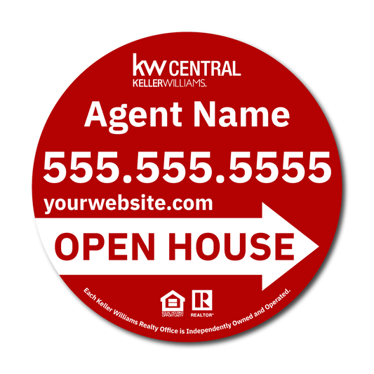 KW Central 17x17 Red Circle Directional Open House Sign