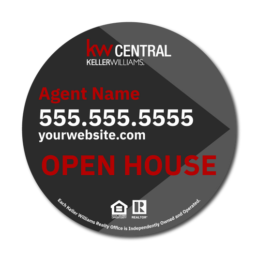 KW Central 17x17 Grey Circle Directional Open House Sign