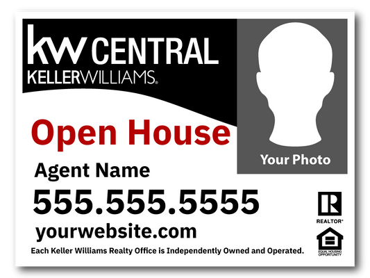 KW Central 18x24 Right Black and White Wave Agent Photo Open House Sign