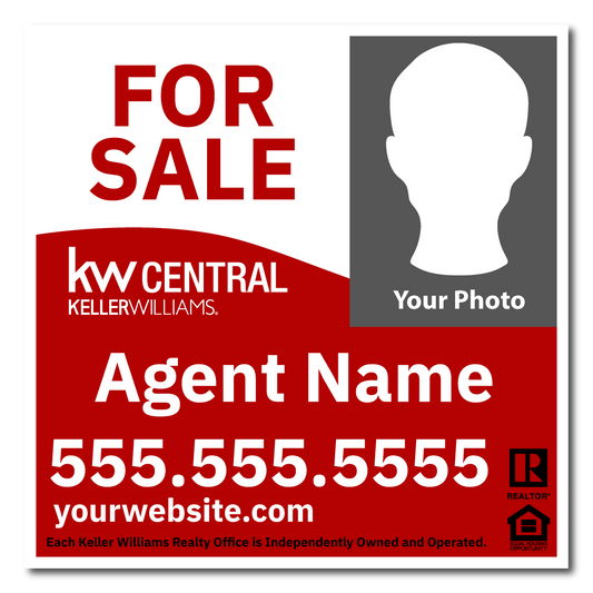 KW Central 24x24 Right White & Red Wave Agent Photo For Sale Sign