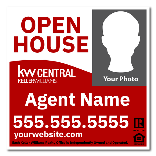 KW Central 24x24 Right White & Red Wave Agent Photo Open House Sign