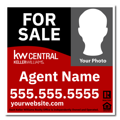 KW Central 24x24 Right Black & Red Wave Agent Photo For Sale Sign